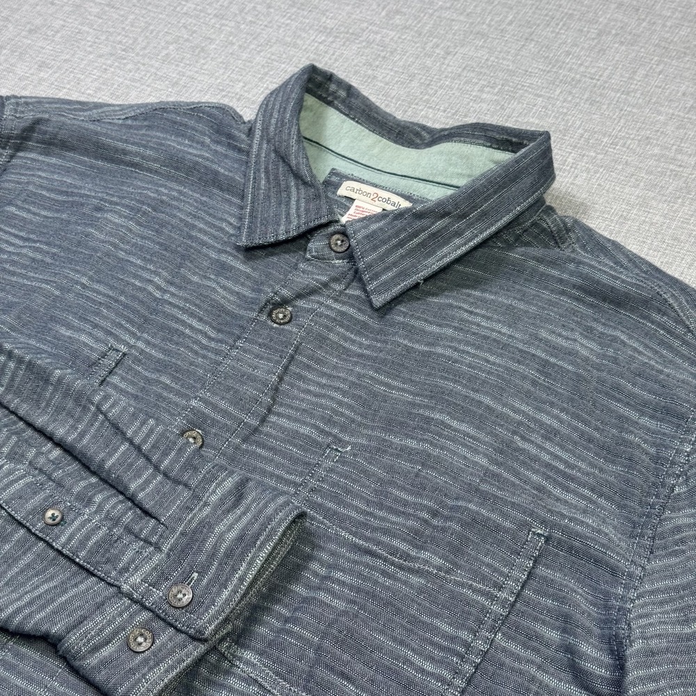 Carbon 2 Cobalt Button Shirt Mens XL Gray Blue Striped Cotton Long Sleeve Casual